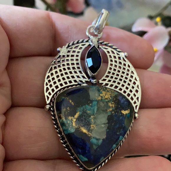 Vintage 925 oyster turquoise &natural tanzanite pendent - Picture 4 of 4